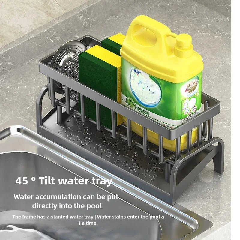 Stainless Steel Sink Organizer – Sponge Holder & Soap Drainer with Faucet Storage Rack