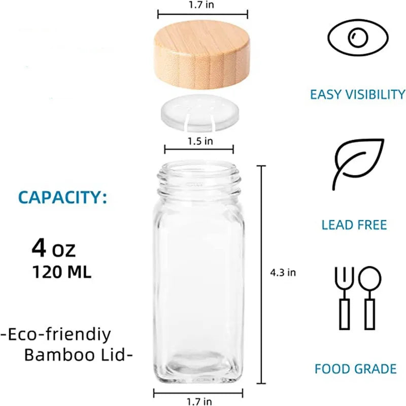 Glass Spice Jars with Bamboo Lids, 120ml