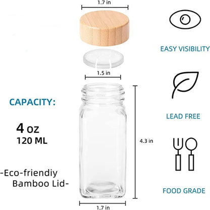 Glass Spice Jars with Bamboo Lids, 120ml