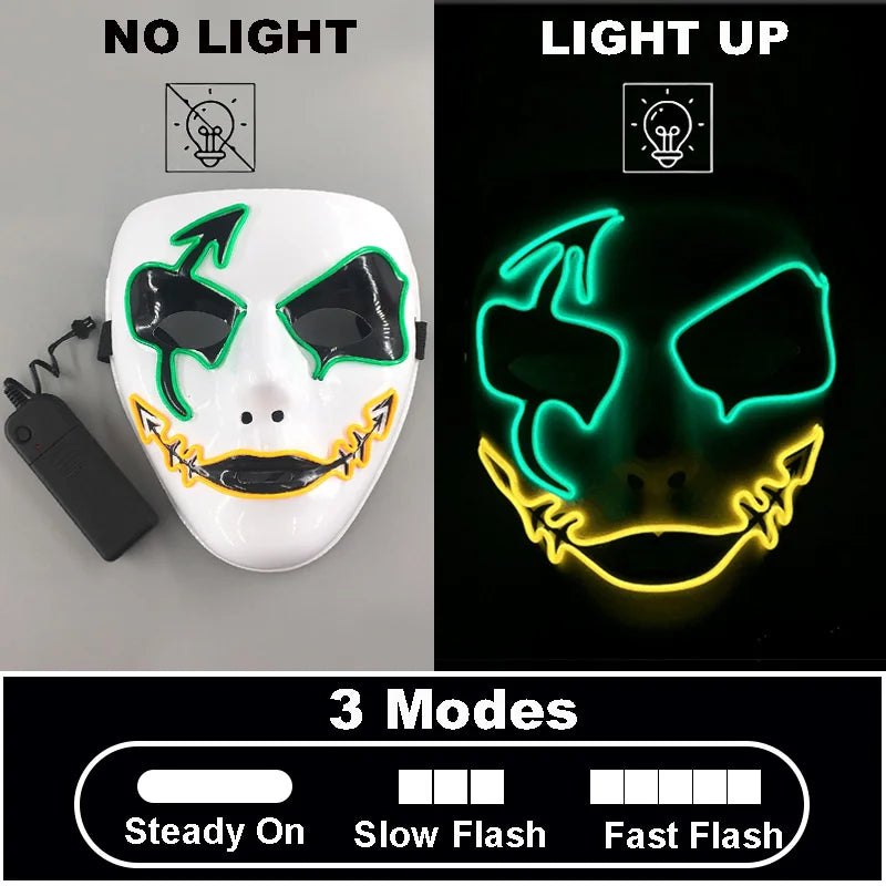 Shuffle Dance Mask Luminous Purge Mask Devil Glowing Masquerade Cosplay Mask for Halloween Horror Haunted House Props