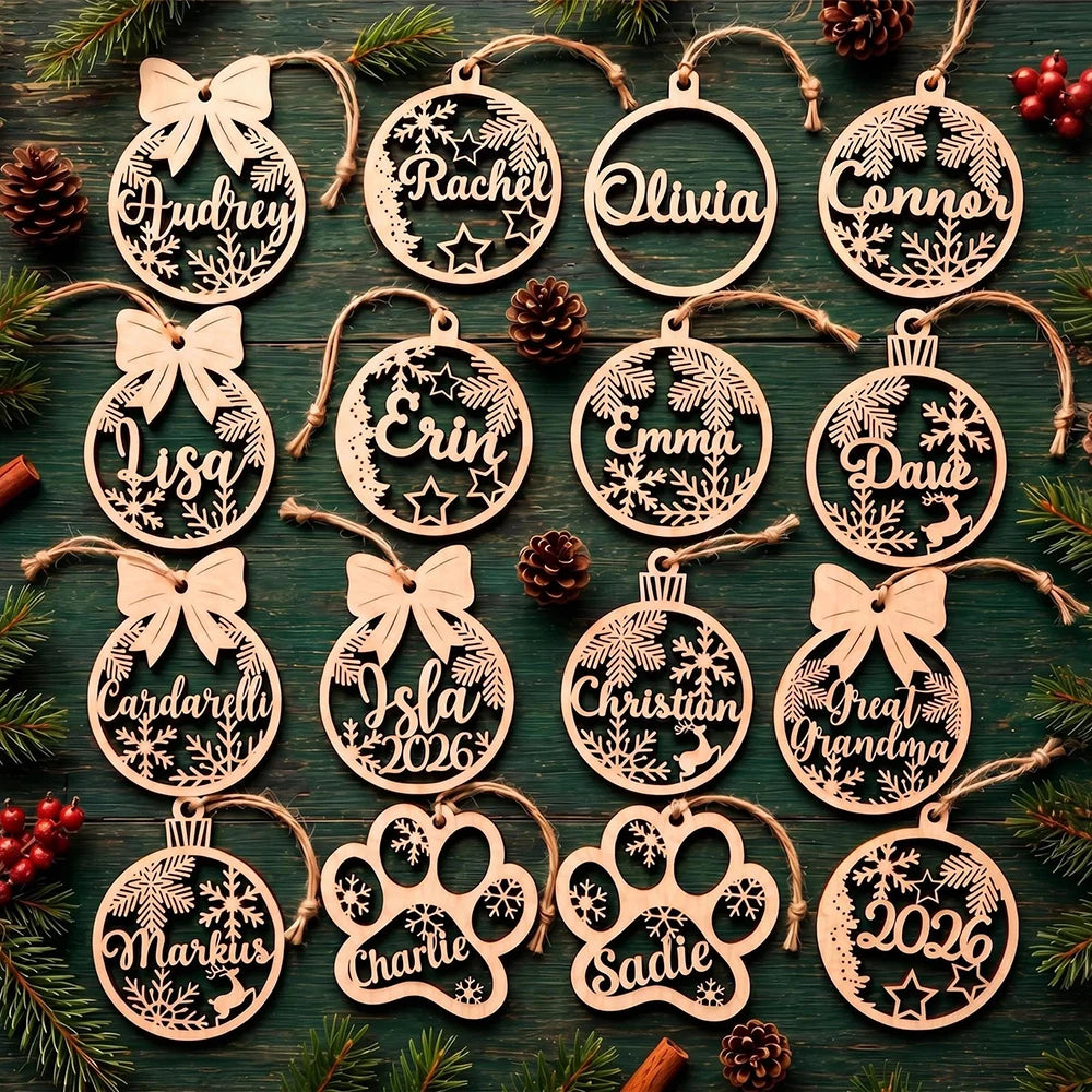 Personalized Wooden Christmas Bauble Custom Name Snowflake Ball Xmas Tree Ornament Gift Home Decor
