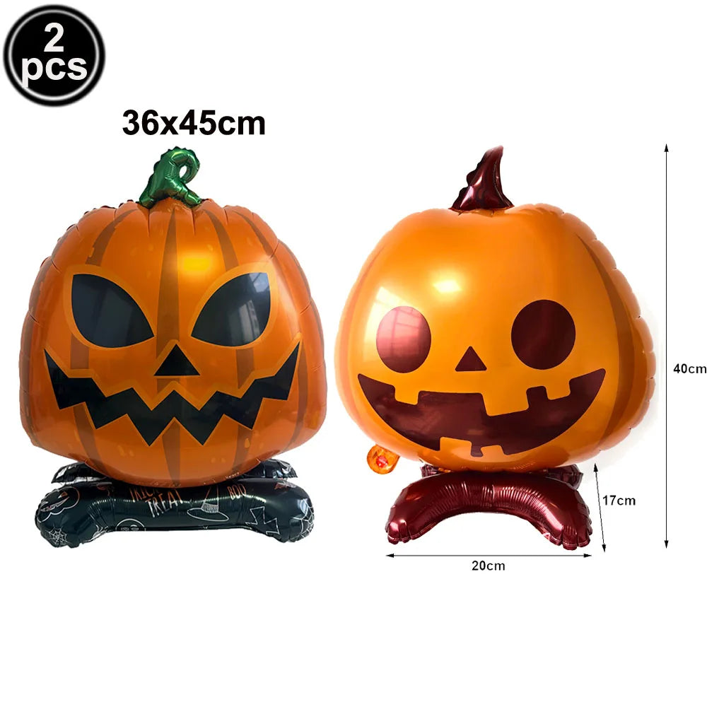 Halloween Standing Pumpkin Balloons Inflatable Pumpkin Aluminum Foil Balloon Halloween Indoor Outdoor Party Decorations Supplies