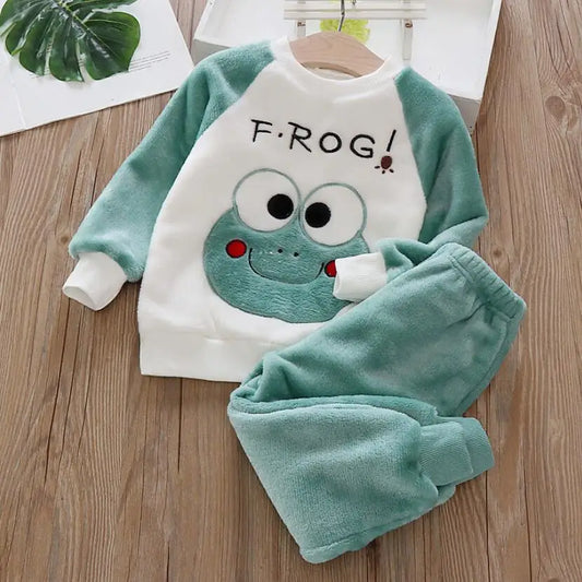 Baby Girl Clothing Set Plush Flannel Cartoon Pullover Sweater+Pant Autumn Winter Kids 2Pcs Outfit Boys Tracksuit Casual Suit