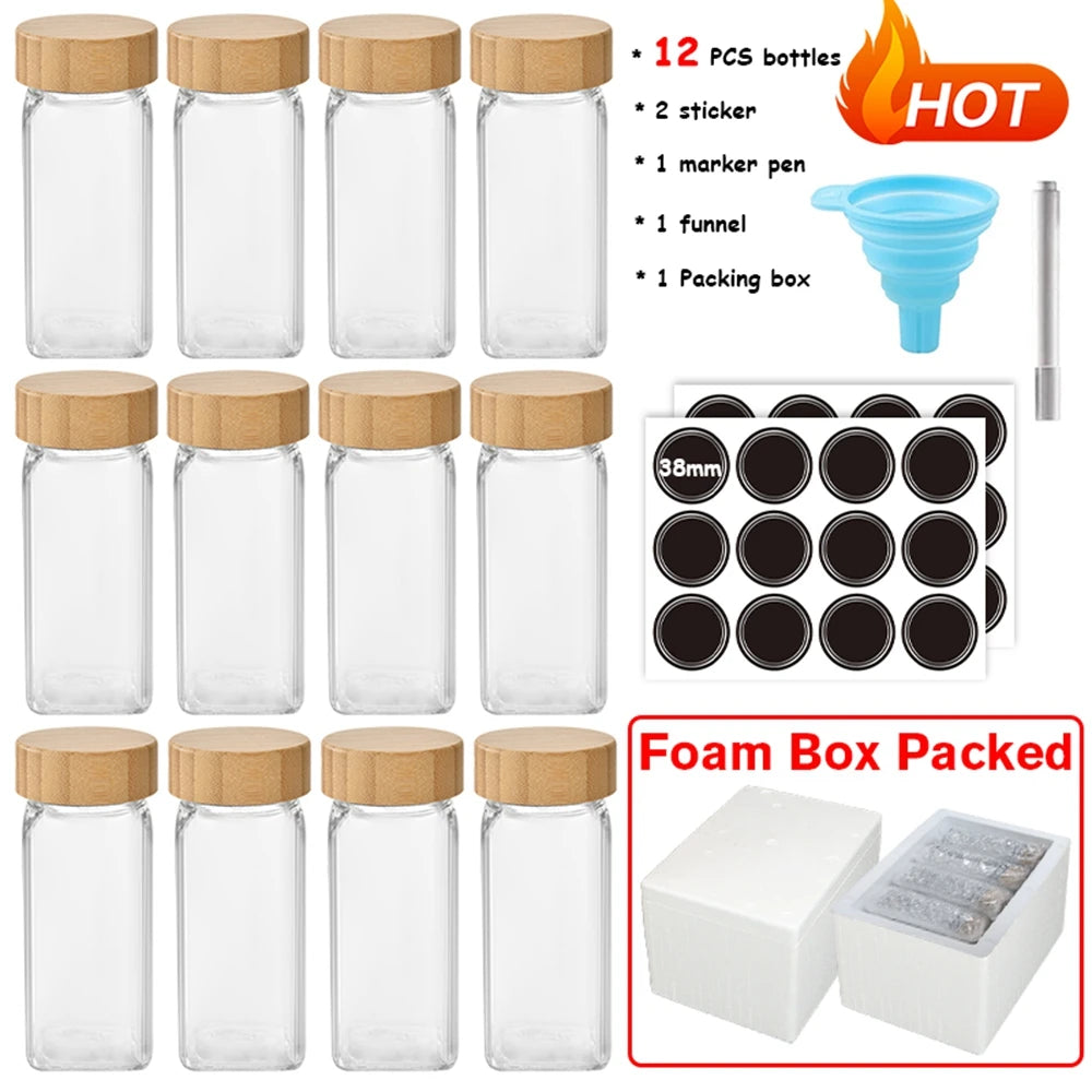 Glass Spice Jars with Bamboo Lids, 120ml