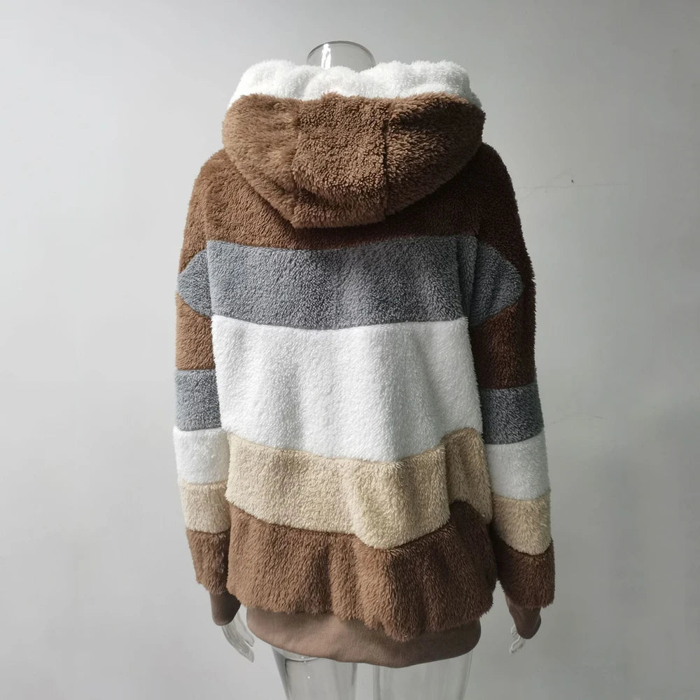 Oversized Jacket for Women Coat 2025 Autumn Winter Warm Plush Pocket Hooded Streetwear Loose Lady Zipper Cashmere Outerwear Coat