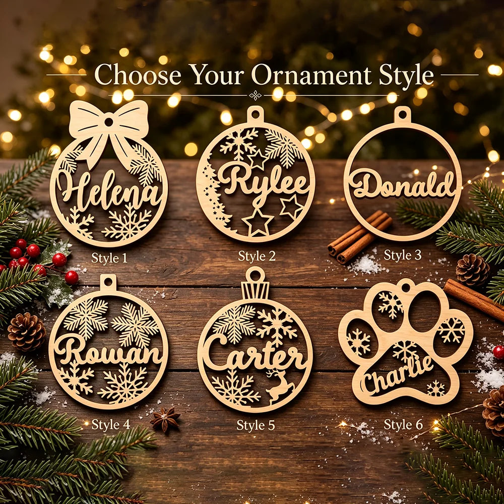 Personalized Wooden Christmas Bauble Custom Name Snowflake Ball Xmas Tree Ornament Gift Home Decor