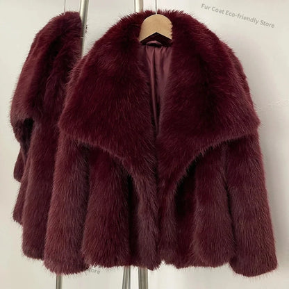 Womens Faux Fur Coat Cropped Soft Plush Artificial Short Fur Coat Holiday Party Elegant Winter Fashion Outerwear Coats for Women