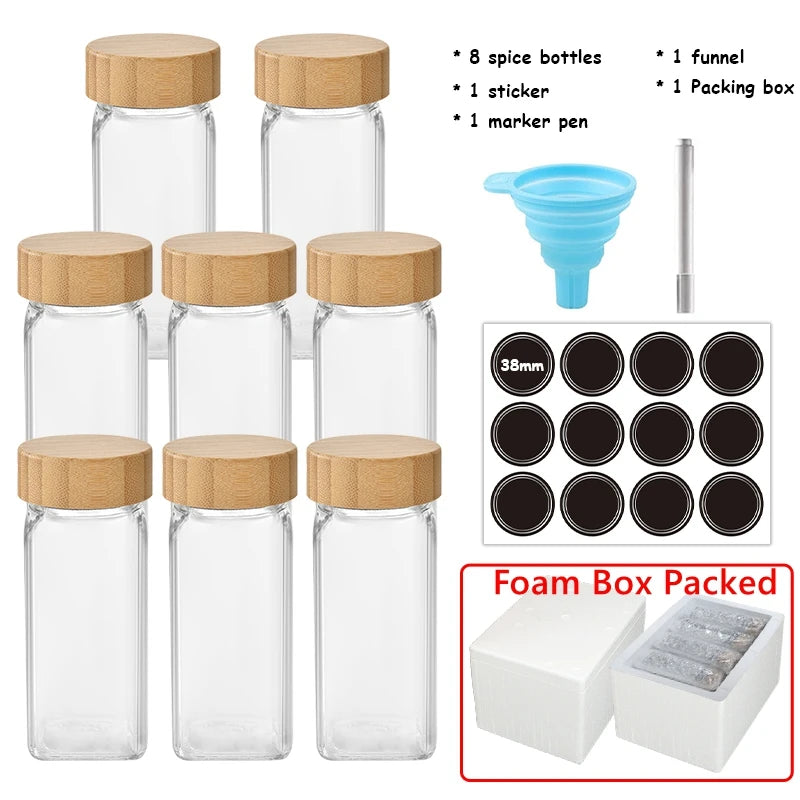 Glass Spice Jars with Bamboo Lids, 120ml