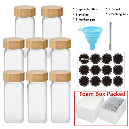 Glass Spice Jars with Bamboo Lids, 120ml