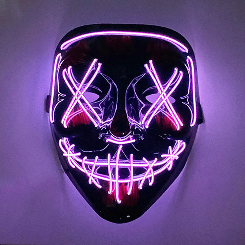 2026 Halloween Party Supplies Luminous LED Purge Mask Wireless EL Neon Light Full Face Mask Cosplay For Adult Glow In The Dark
