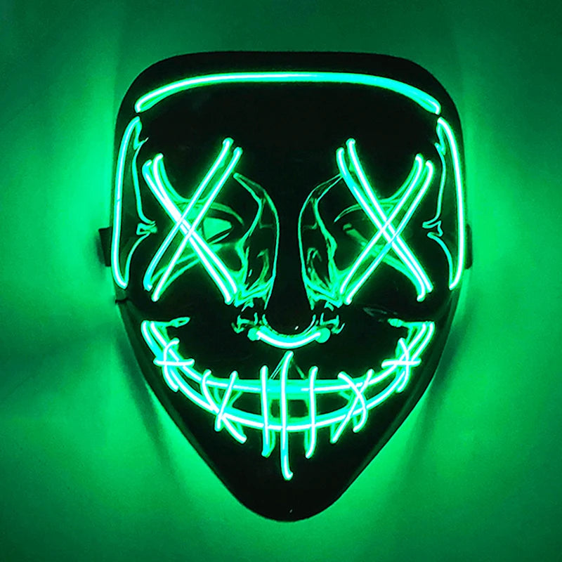 2026 Halloween Party Supplies Luminous LED Purge Mask Wireless EL Neon Light Full Face Mask Cosplay For Adult Glow In The Dark