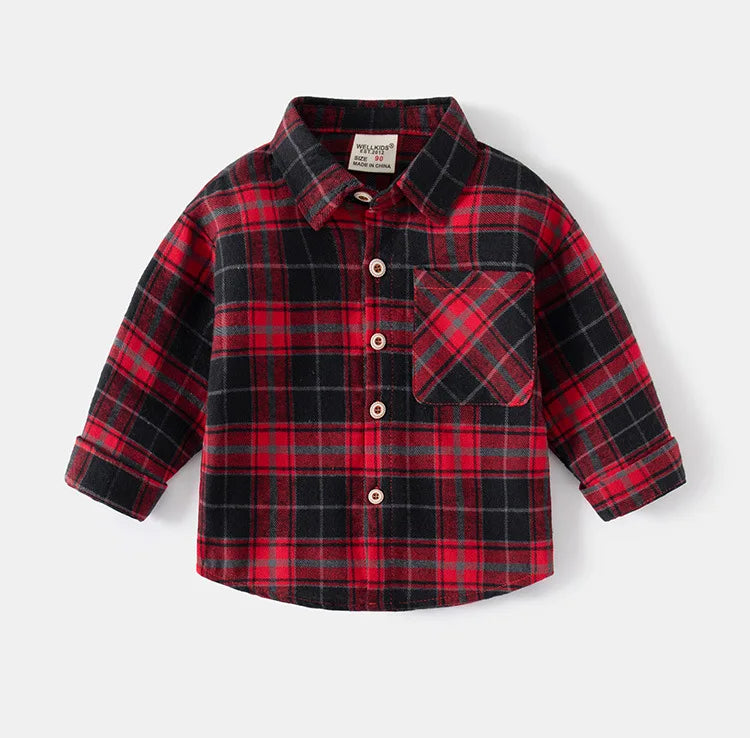 New Children's Clothes  Kids Shirts With Collar Boys' Cotton Long Sleeved Baby Clothing Casual Top Plaid Blouse for Boys 2-7Y
