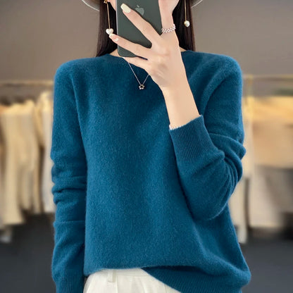 New Cashmere Sweater for Women in Autumn and Winter 100% Merino Wool Fashion O-neck Warm Pullover Top