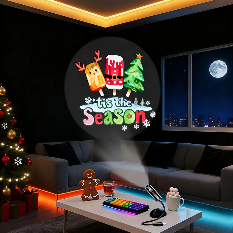 USB-Powered LED Night Light with 10 Patterns Christmas Tree Santa Claus 360°Rotation Adjustment for Bedroom Festive Party Decor