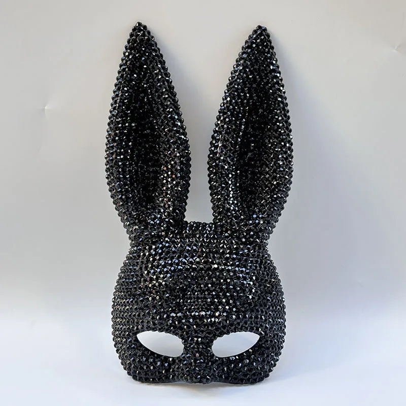 Rabbit Party Masquerade Glitter Mask for Women Theater Performances Full Acrylic Rhinestone Face Mask Costume for Photo Shoots