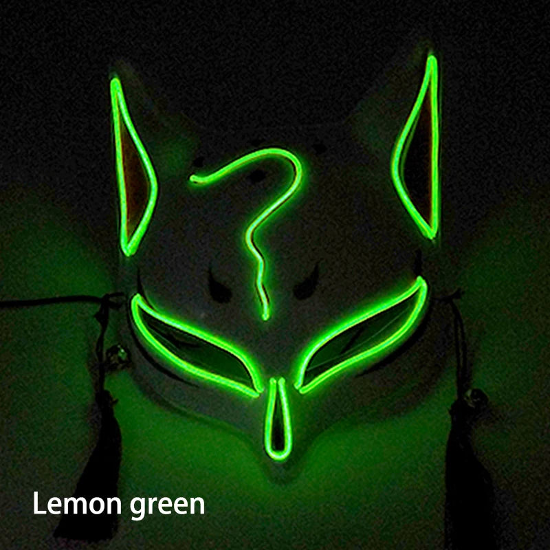 Holiday Light Up Neon Half Face Mask Flashing in Dark Fox Mask Halloween LED Luminous Fox Mask for Women Girl Cosplay Props