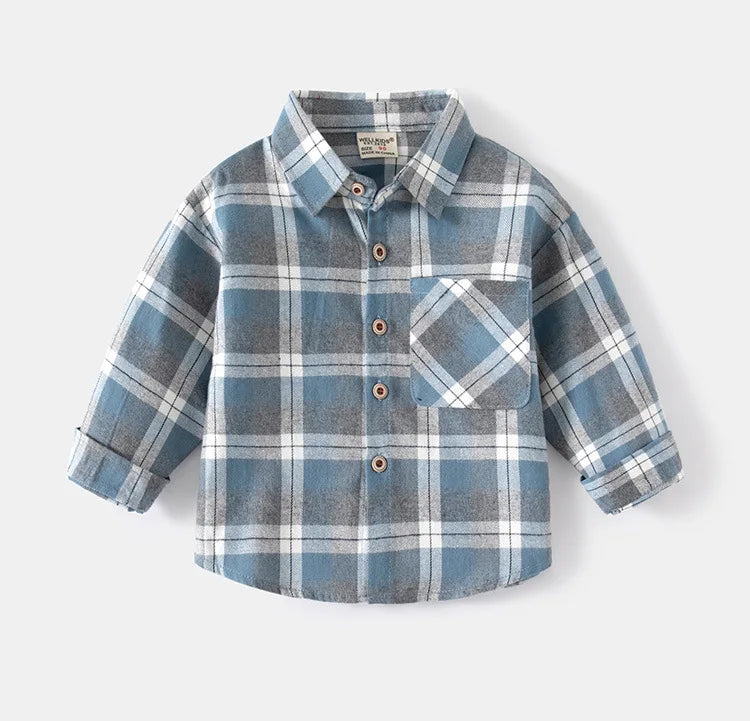New Children's Clothes  Kids Shirts With Collar Boys' Cotton Long Sleeved Baby Clothing Casual Top Plaid Blouse for Boys 2-7Y