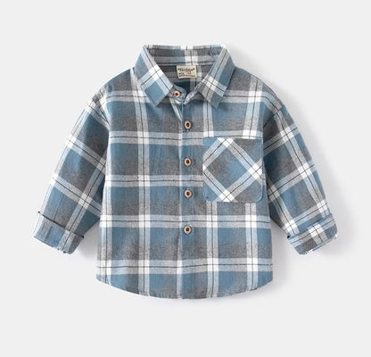 New Children's Clothes  Kids Shirts With Collar Boys' Cotton Long Sleeved Baby Clothing Casual Top Plaid Blouse for Boys 2-7Y