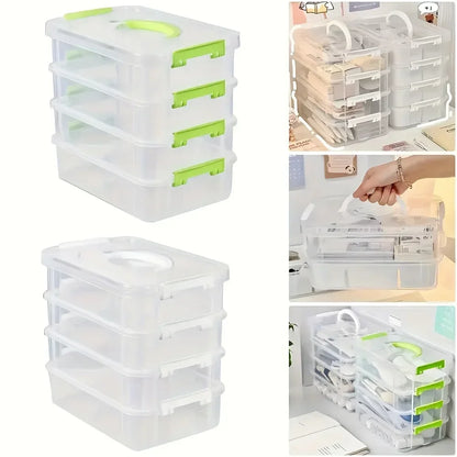 4-Tier Transparent Storage Box with Partitioned Drawers – Plastic Organizer for Tools, Crafts & Small Items