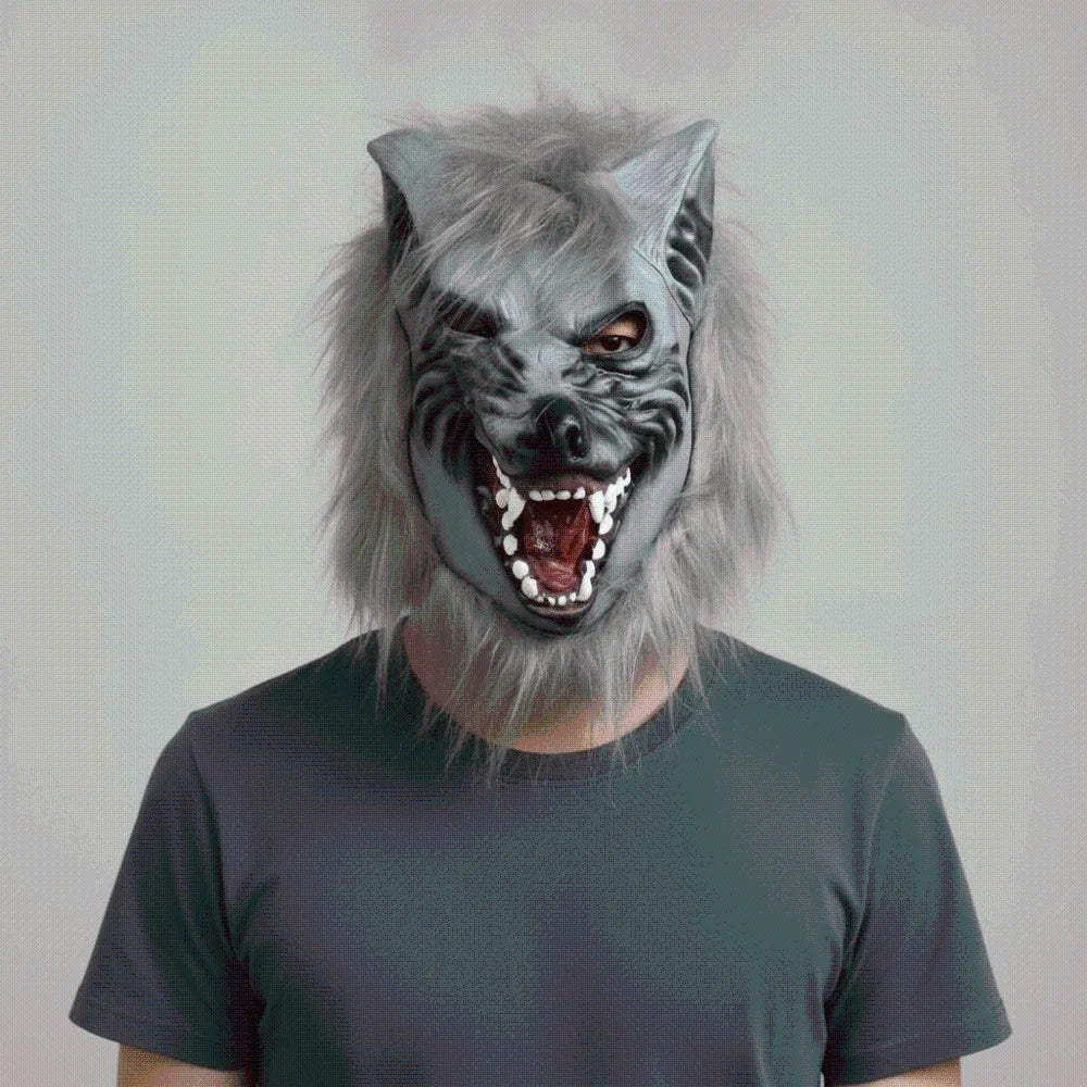 Latex Werewolf Mask Realistic Faux-fur Scary Wolf Headwear Odorless Textured Furry Monster Claws Halloween Party