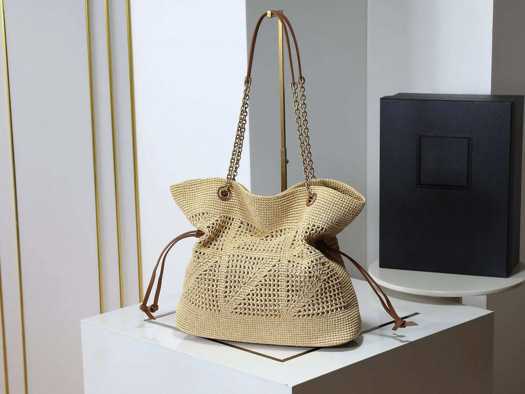 2026 Spring Summer Hot Sale New Fashion Beige Raffia Woven Bag, Versatile Large Capacity Tote for Shoulder & Hand Carry