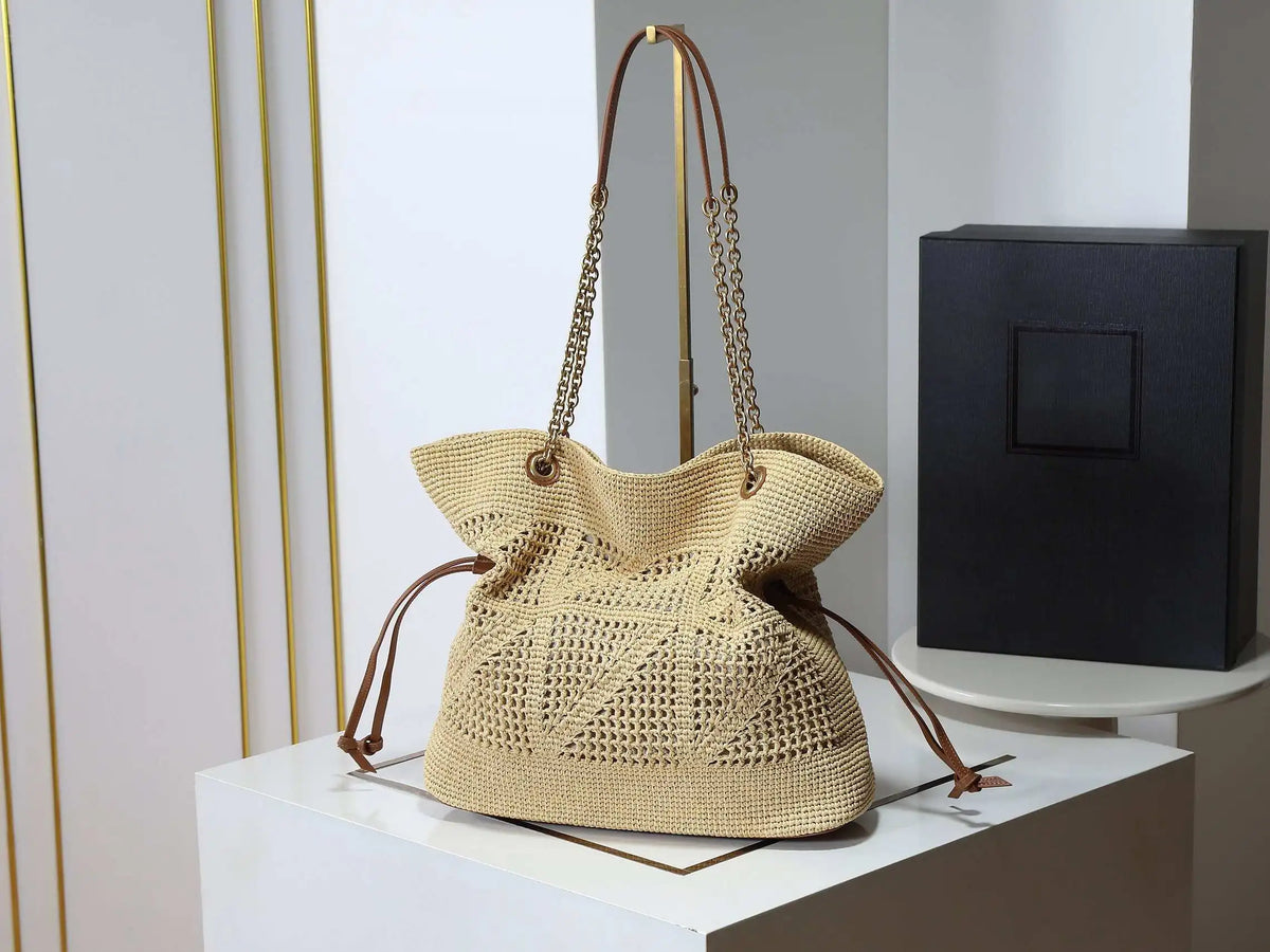 2026 Spring Summer Hot Sale New Fashion Beige Raffia Woven Bag, Versatile Large Capacity Tote for Shoulder & Hand Carry