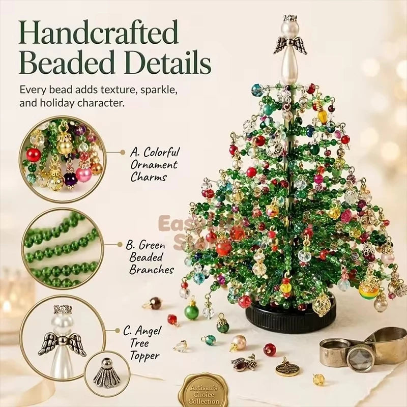 DIY Beaded Christmas Tree Kit Handmade Creative 3D Crystal Bead Christmas Tree Making Kit Holiday Tabletop Christmas Tree Decor