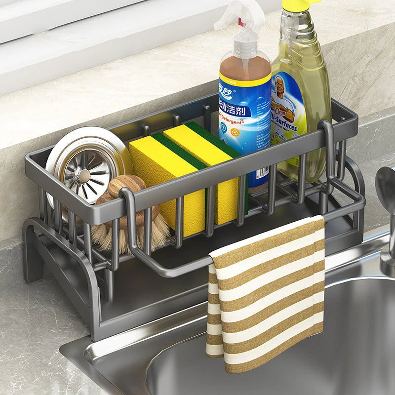 Stainless Steel Sink Organizer – Sponge Holder & Soap Drainer with Faucet Storage Rack
