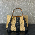 Elegant Two-tone Wave Pattern Lafite Grass Tote Handbag for Women Large Capacity Shopping Bag Handheld Or Shoulder Carry