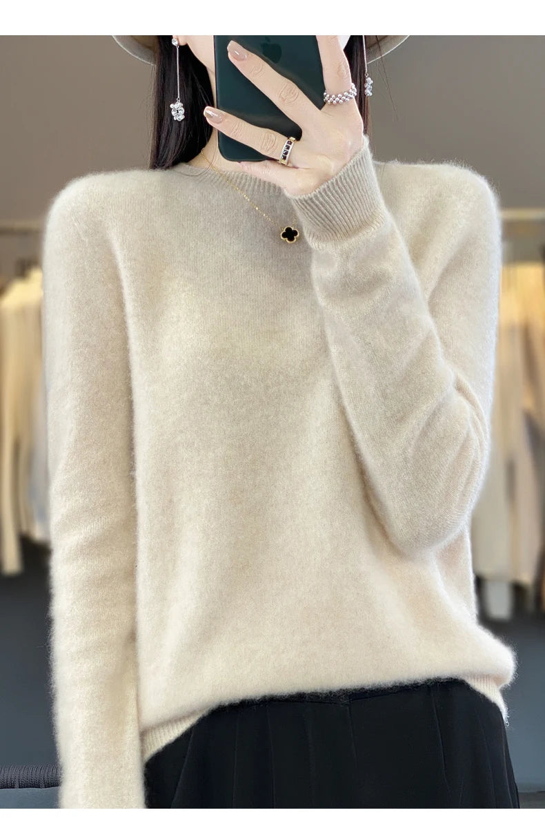 New Cashmere Sweater for Women in Autumn and Winter 100% Merino Wool Fashion O-neck Warm Pullover Top