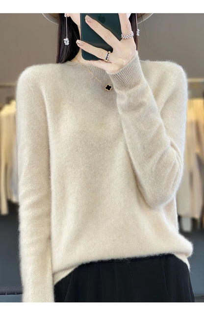 New Cashmere Sweater for Women in Autumn and Winter 100% Merino Wool Fashion O-neck Warm Pullover Top