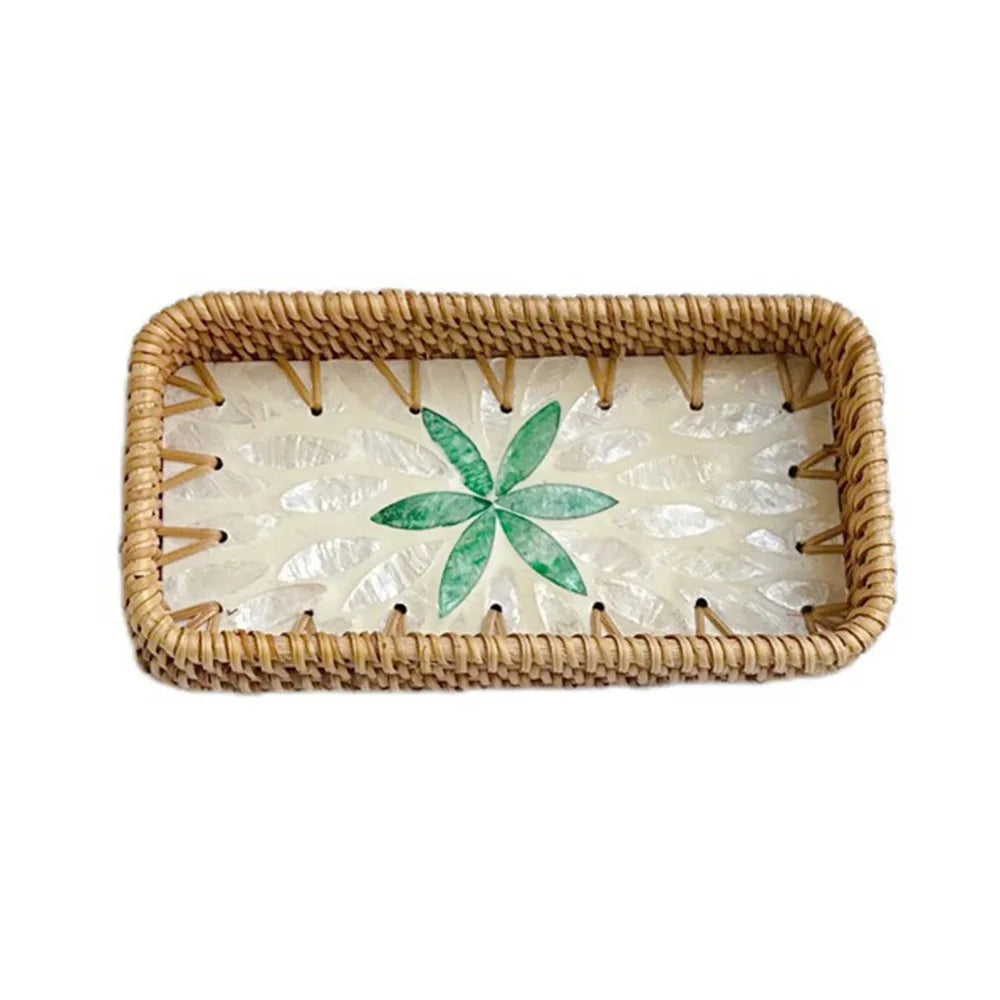 Hand Woven Splicing Shell Rattan Basket Rattan Weaving Colorful Weaving Fruit Basket Household Decorative Rattan Shell Tray