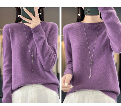 New Cashmere Sweater for Women in Autumn and Winter 100% Merino Wool Fashion O-neck Warm Pullover Top