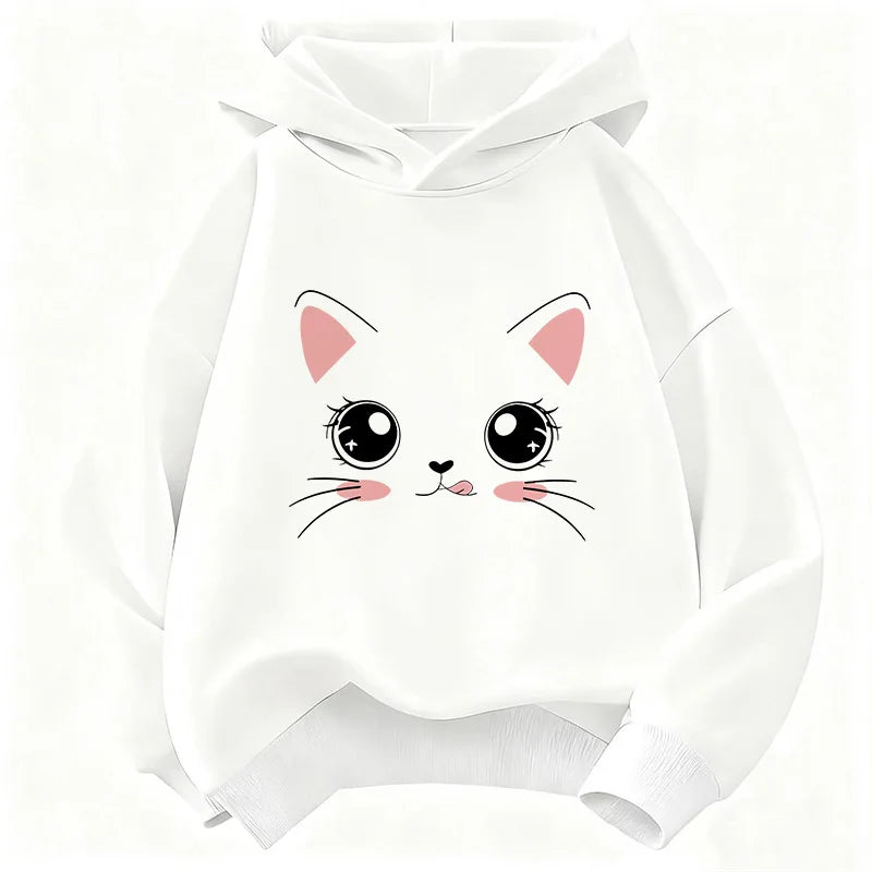 Kids' Kawaii Cat Pullover Hoodie for Boys & Girls