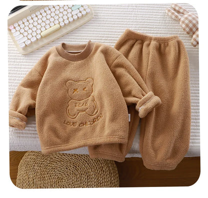 2Pcs/set children's winter warm pajamas padded thickened round neck long sleeve long pants boys girls home clothing winter pajam