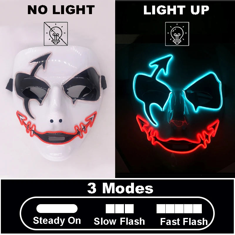 Shuffle Dance Mask Luminous Purge Mask Devil Glowing Masquerade Cosplay Mask for Halloween Horror Haunted House Props