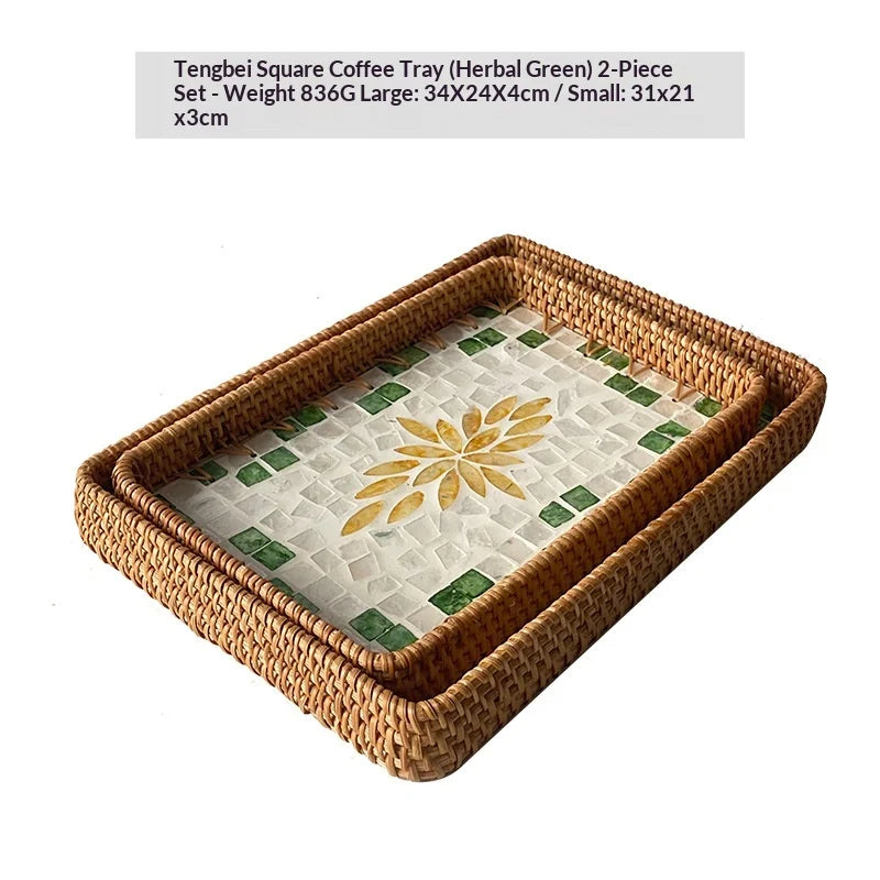 Natural Handwoven Rattan Shell Tray for Home Kitchen Decorative Storage Serving