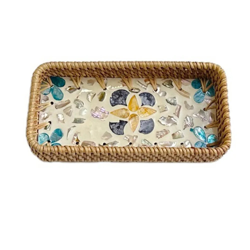 Hand Woven Splicing Shell Rattan Basket Rattan Weaving Colorful Weaving Fruit Basket Household Decorative Rattan Shell Tray