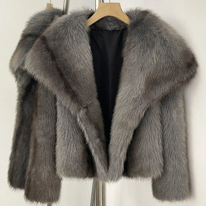 Womens Faux Fur Coat Cropped Soft Plush Artificial Short Fur Coat Holiday Party Elegant Winter Fashion Outerwear Coats for Women