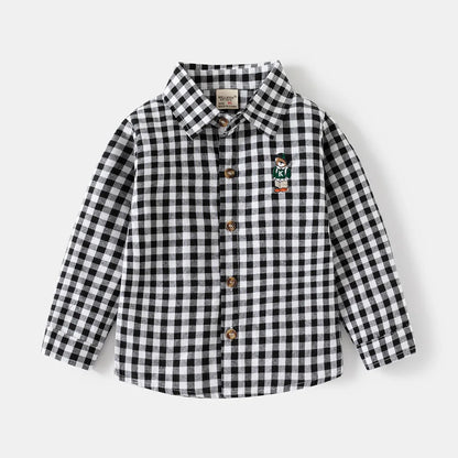 New Children's Clothes  Kids Shirts With Collar Boys' Cotton Long Sleeved Baby Clothing Casual Top Plaid Blouse for Boys 2-7Y