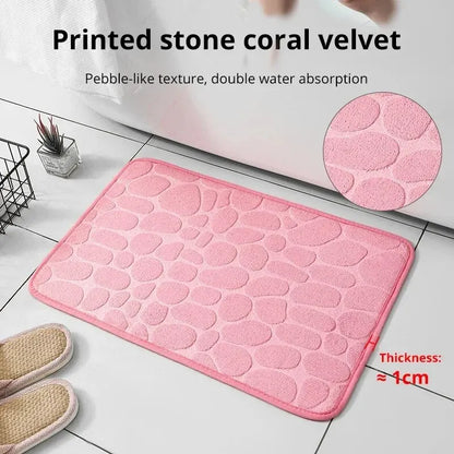 Memory Foam Bathroom Mat – Embossed Velvet Non-Slip Floor Rug for Bathroom & Living Room