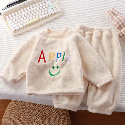 2Pcs/set children's winter warm pajamas padded thickened round neck long sleeve long pants boys girls home clothing winter pajam
