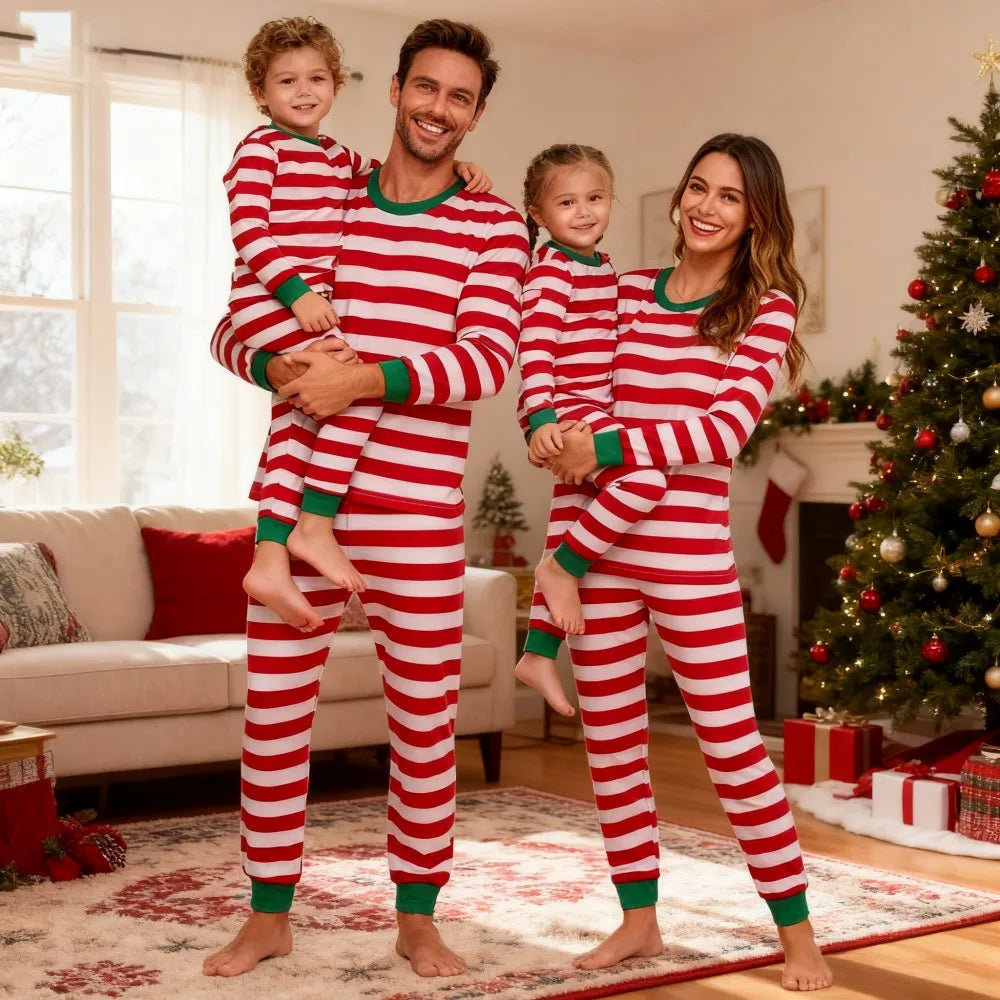 Family Christmas Pajamas Set Mother and Kids Matching Outfits Xmas Family Look Clothes Kids Pyjamas Father Son Striped Nightwear