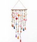 Boho Handmade Cotton Floral Crochet Macrame Hanging Decoration for Wall Indoors Or Porch Natural Linen Look Mellow Ambiance