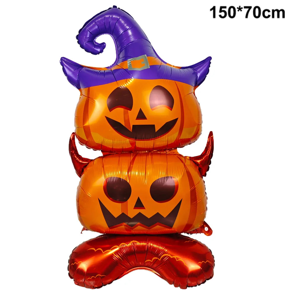 Halloween Standing Pumpkin Balloons Inflatable Pumpkin Aluminum Foil Balloon Halloween Indoor Outdoor Party Decorations Supplies