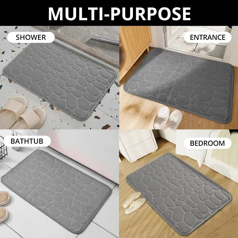 Memory Foam Bathroom Mat – Embossed Velvet Non-Slip Floor Rug for Bathroom & Living Room