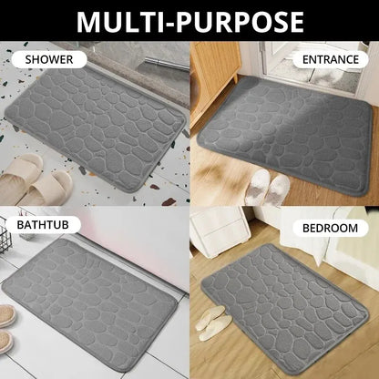 Memory Foam Bathroom Mat – Embossed Velvet Non-Slip Floor Rug for Bathroom & Living Room