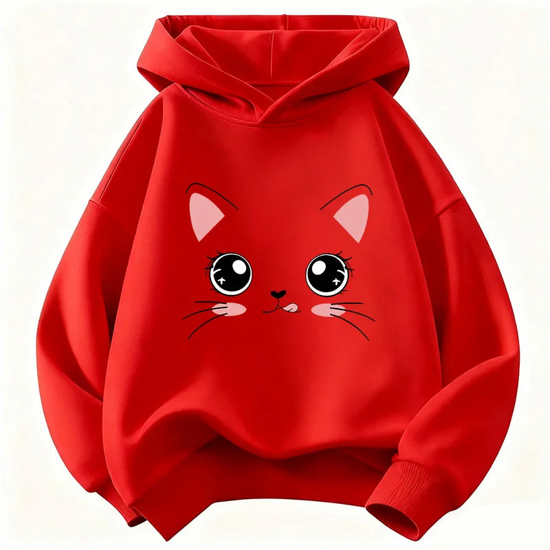 Kids' Kawaii Cat Pullover Hoodie for Boys & Girls