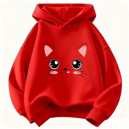 Kids' Kawaii Cat Pullover Hoodie for Boys & Girls