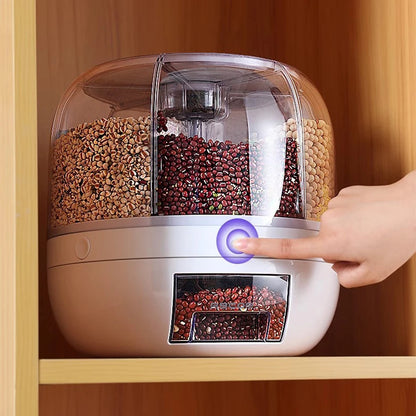 6-Grid Rotating Grain Dispenser – Airtight Food Storage Container for Rice, Cereal & Dry Grains